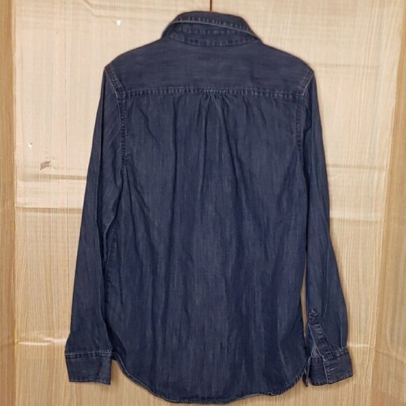 Cat & Jack Boys Denim Look Blue Long Sleeve Button Down 10-12 - Picture 2 of 4